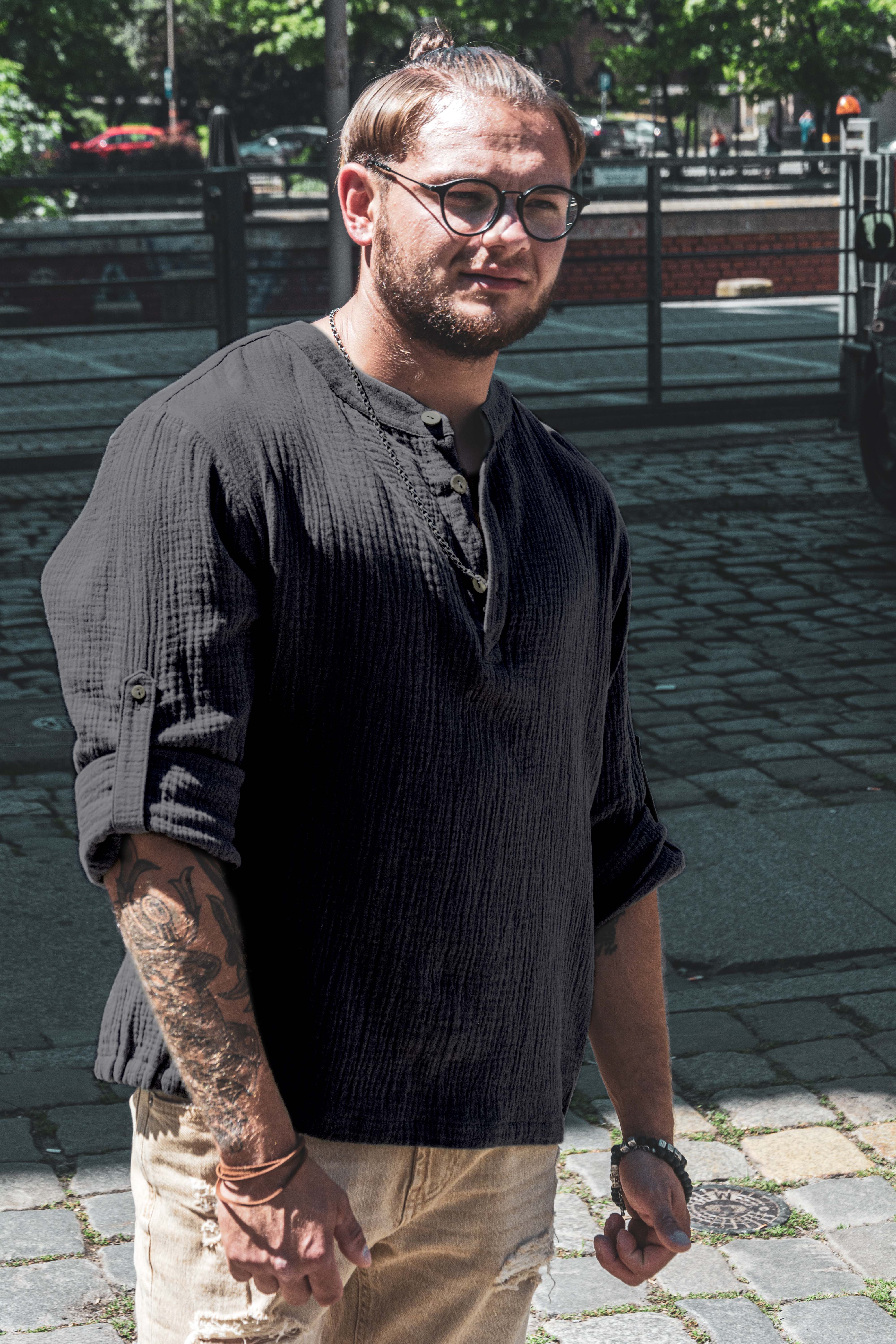 Men's muslin shirt black color